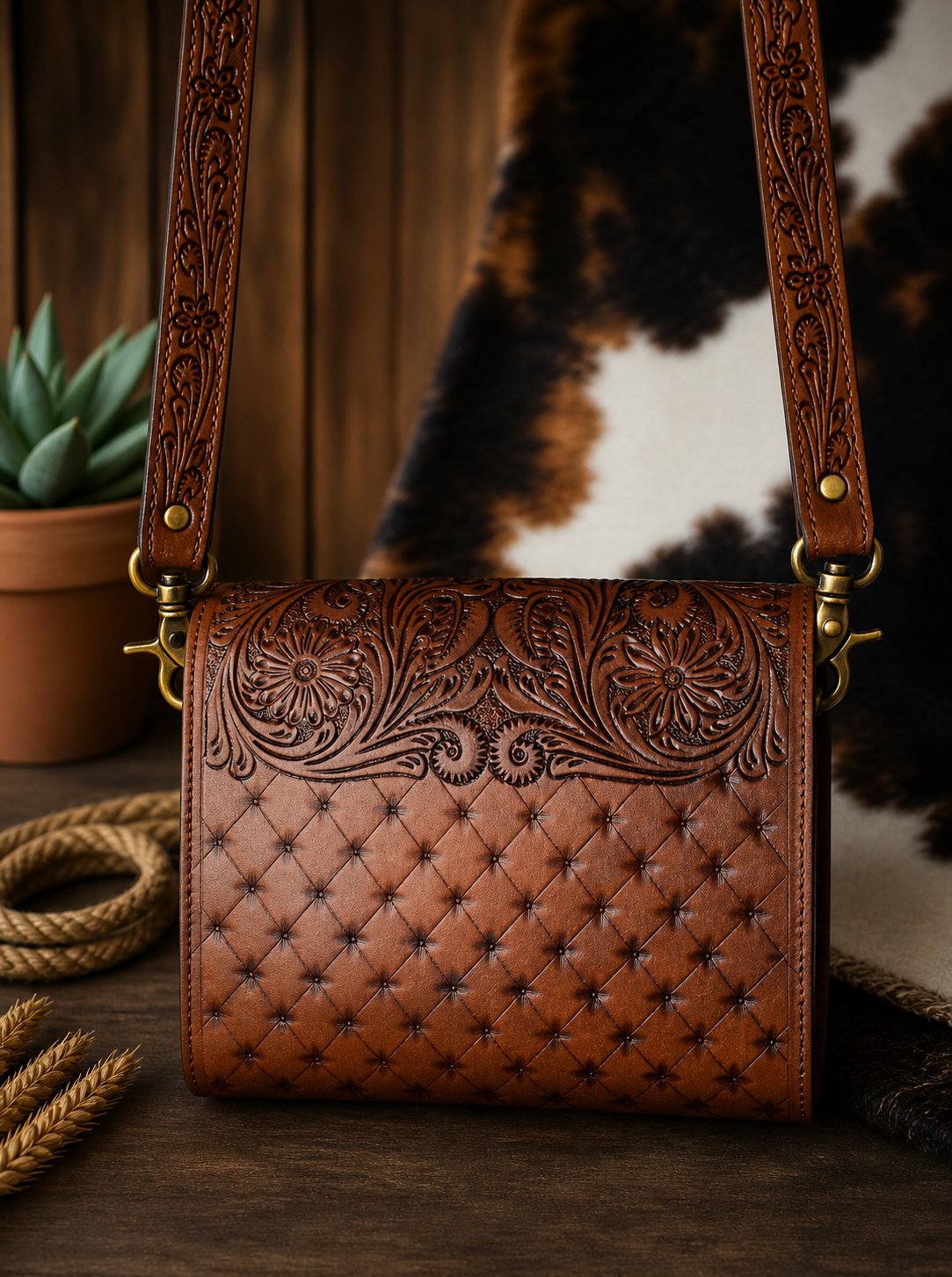 Sierra Bloom Genuine Leather Tooled Crossbody