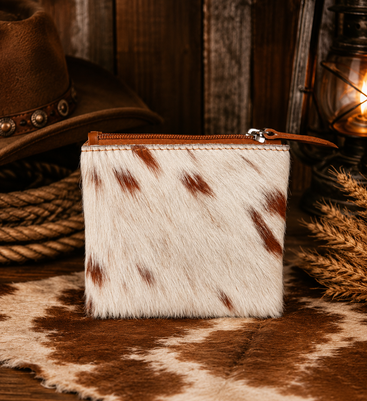 Cowhide Drip Mini Hair-On Cowhide Pouch