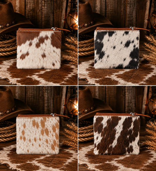 Cowhide Drip Mini Hair-On Cowhide Pouch