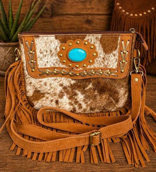 Halo Fringe Genuine Leather Cowhide Crossbody