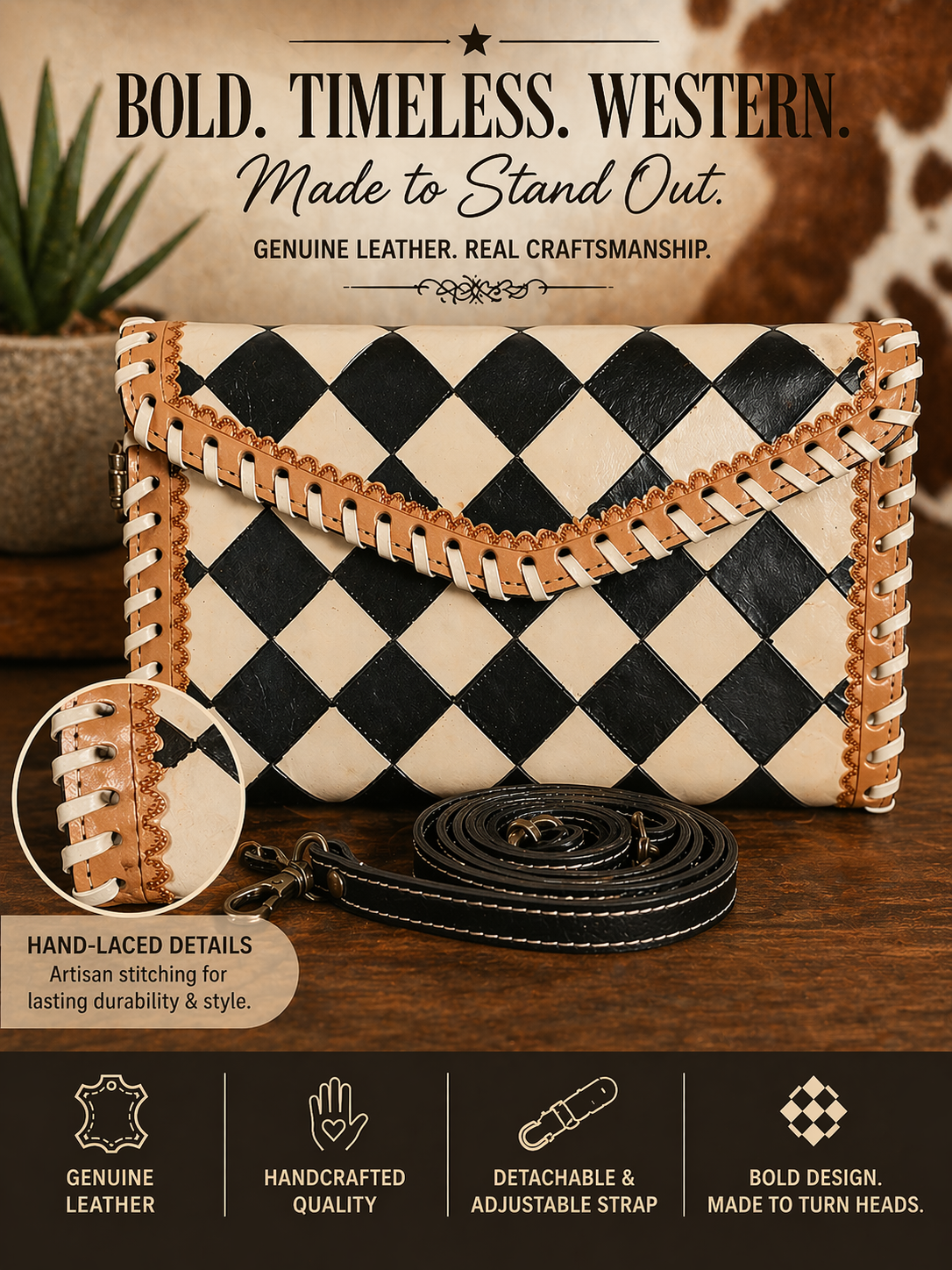 Midnight Rodeo Genuine Leather Crossbody Clutch Wallet