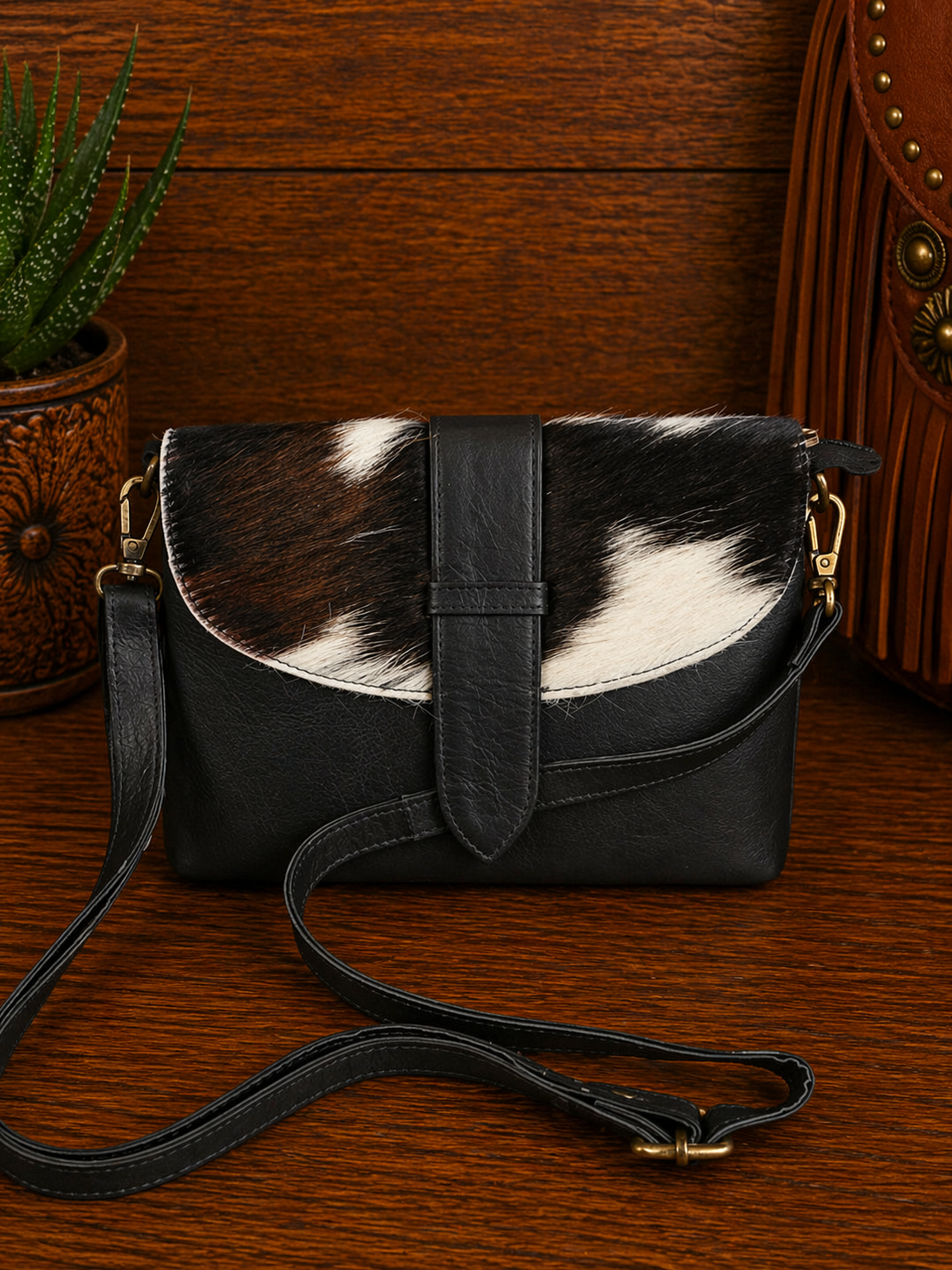 Midnight Divide Genuine Leather Cowhide Crossbody