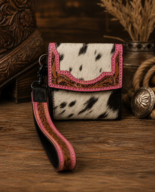 Pink Prairie Cowhide Wristlet Wallet