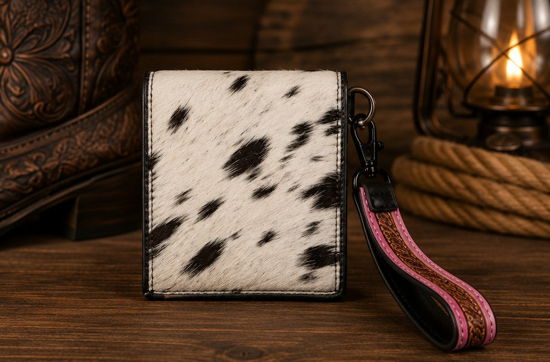 Pink Prairie Cowhide Wristlet Wallet