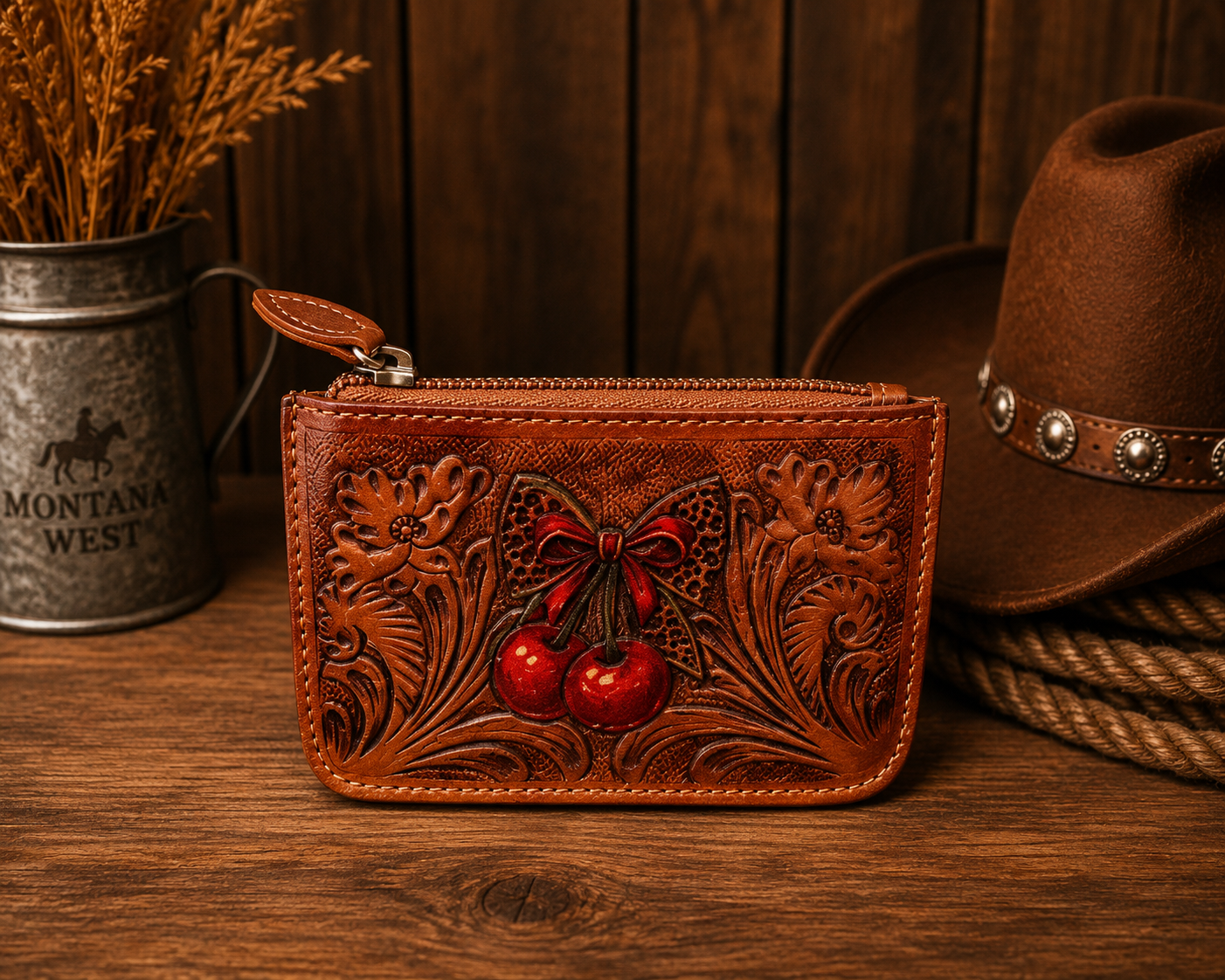 Cherry Blossom Cowhide Coin Pouch