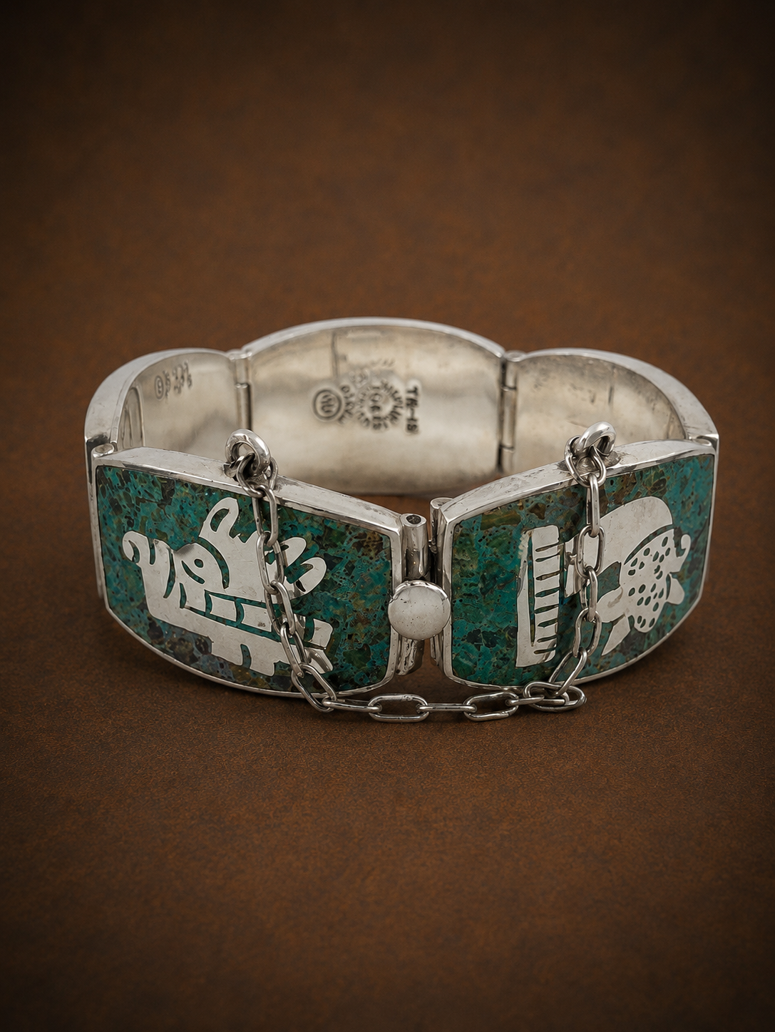 The "Meléndez Masterpiece" Vintage Taxco Silver & Turquoise Chip Inlay Panel Bracelet (circa 1980)