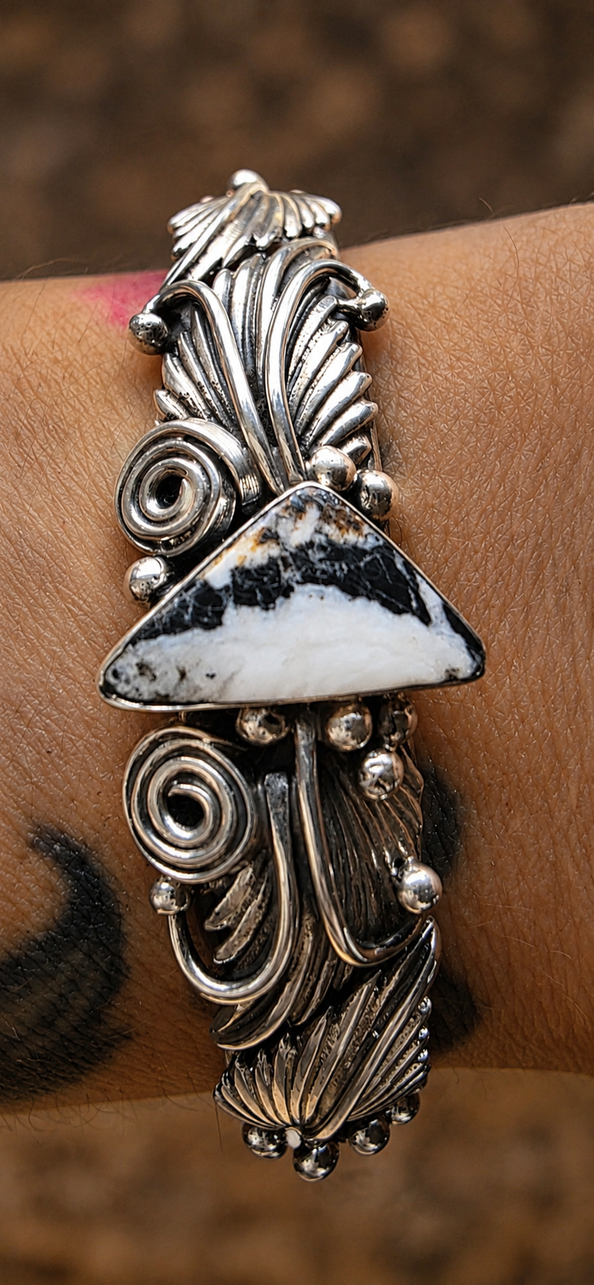 Emerson Delgarito Navajo Sterling Silver White Buffalo Triangle Cuff