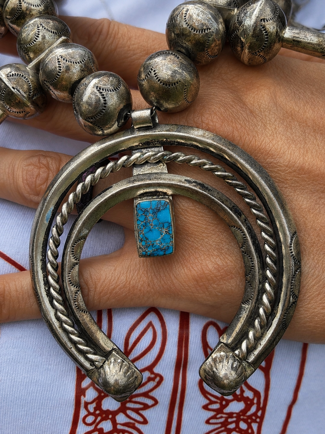 Vintage Authentic Horseshoe Navajo Squash Blossom Necklace