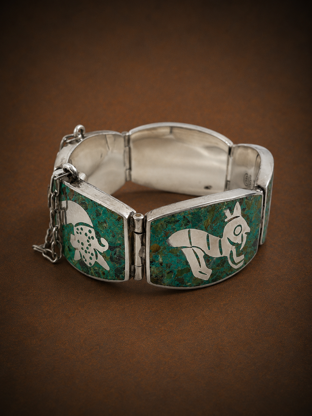 The "Meléndez Masterpiece" Vintage Taxco Silver & Turquoise Chip Inlay Panel Bracelet (circa 1980)