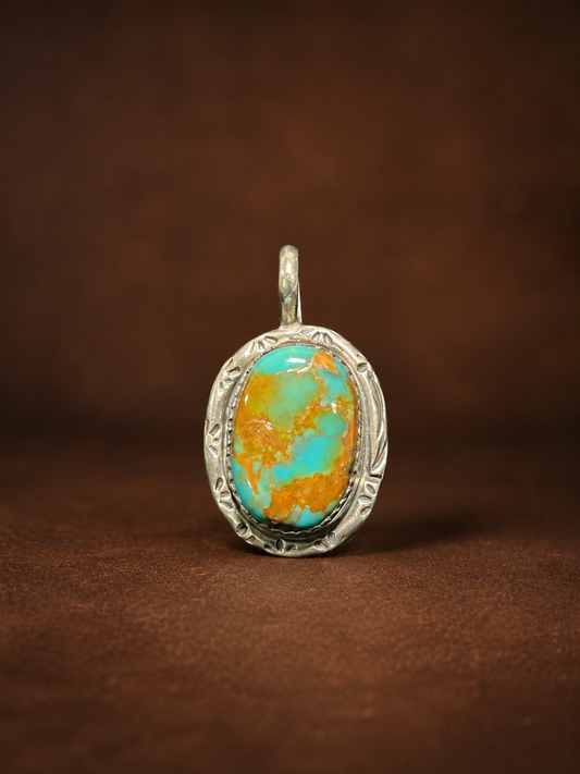 Vintage Handmade Southwestern Sterling Silver Turquoise Pendant – Signed DS Circa 1970s