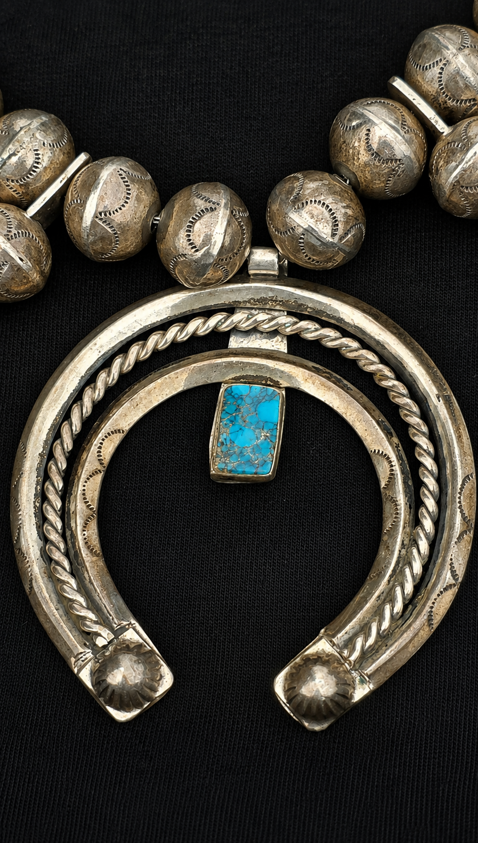 Vintage Authentic Horseshoe Navajo Squash Blossom Necklace