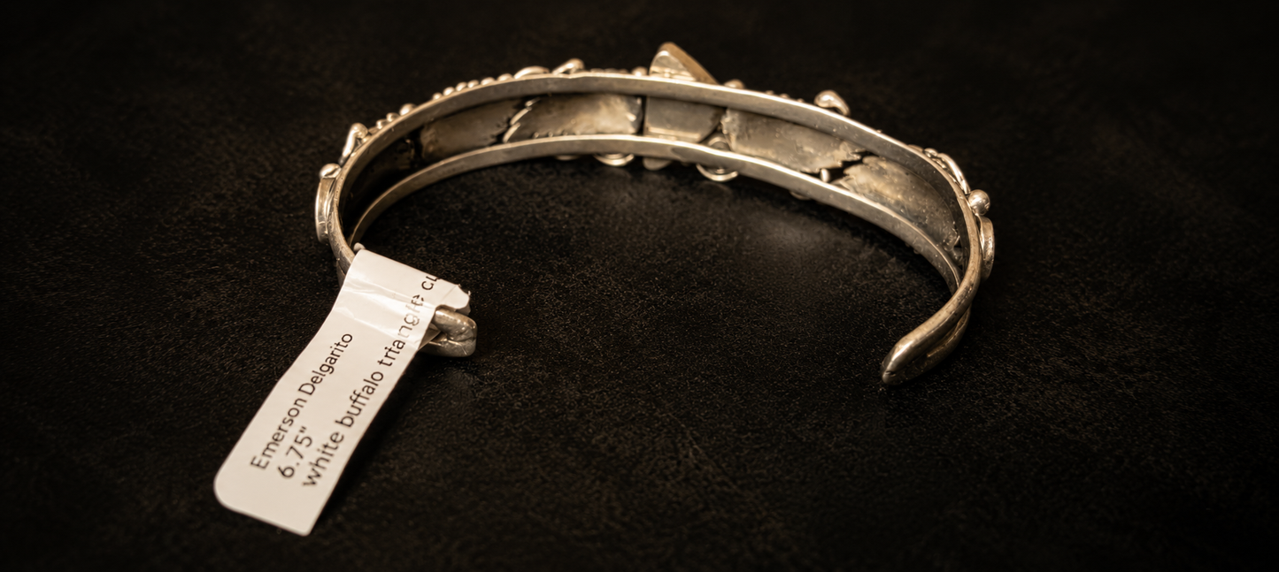 Emerson Delgarito Navajo Sterling Silver White Buffalo Triangle Cuff