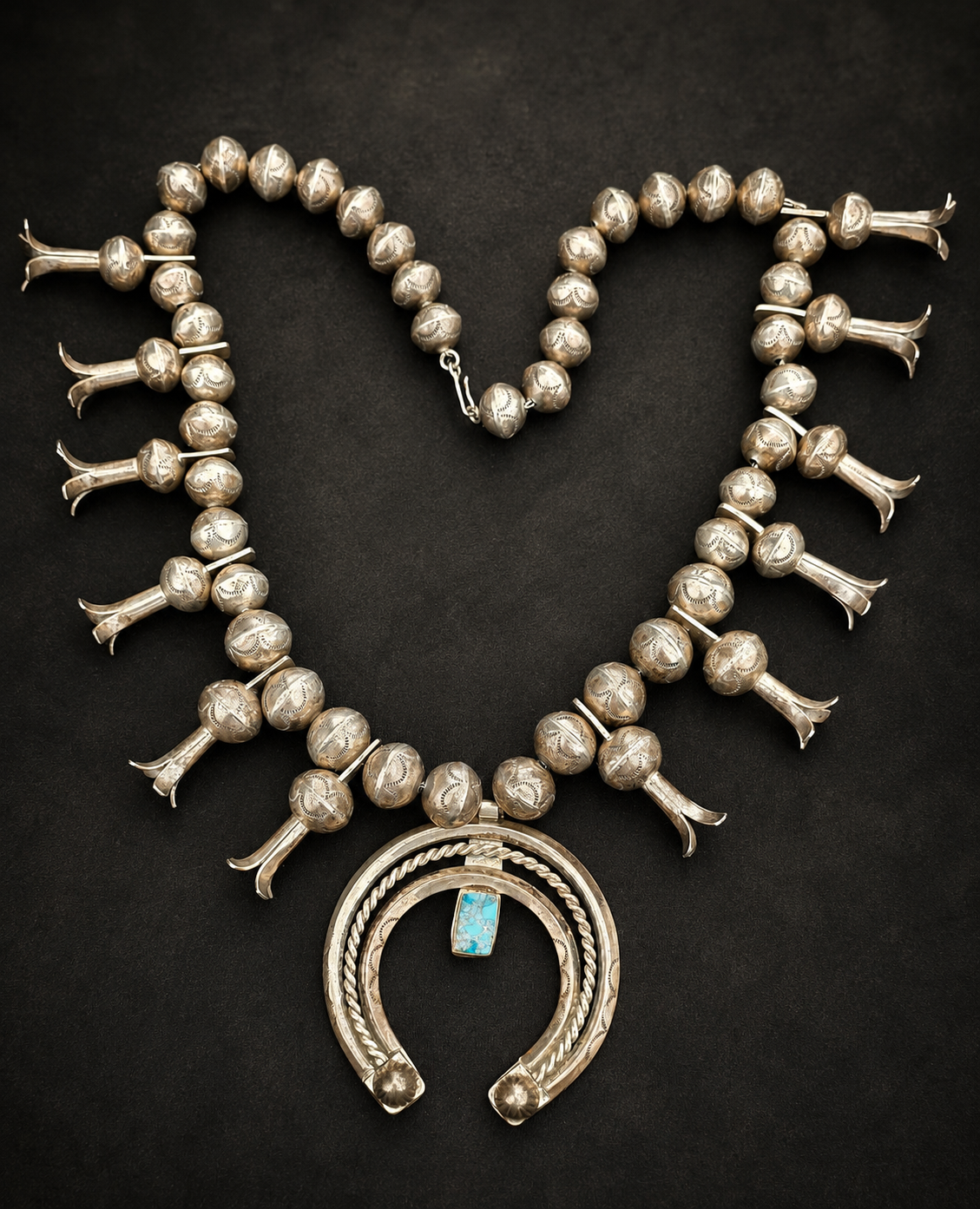 Vintage Authentic Horseshoe Navajo Squash Blossom Necklace