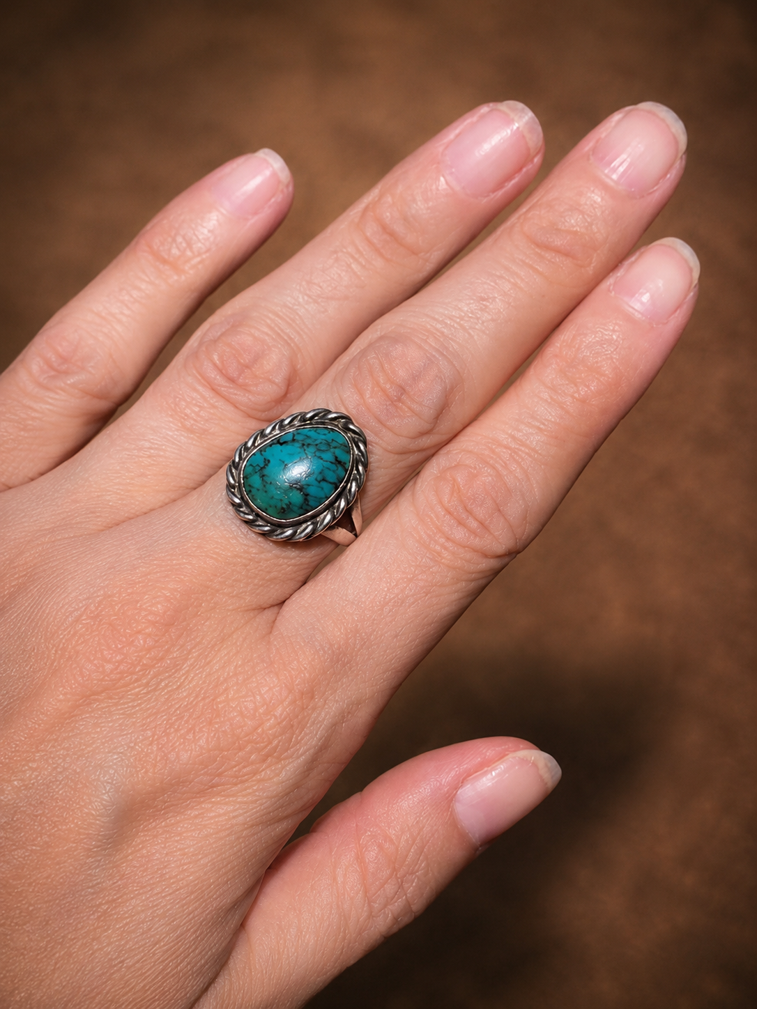 Vintage "Old Pawn" Sterling Silver Turquoise Ring Split Shank Size Unsigned Circa 1950's