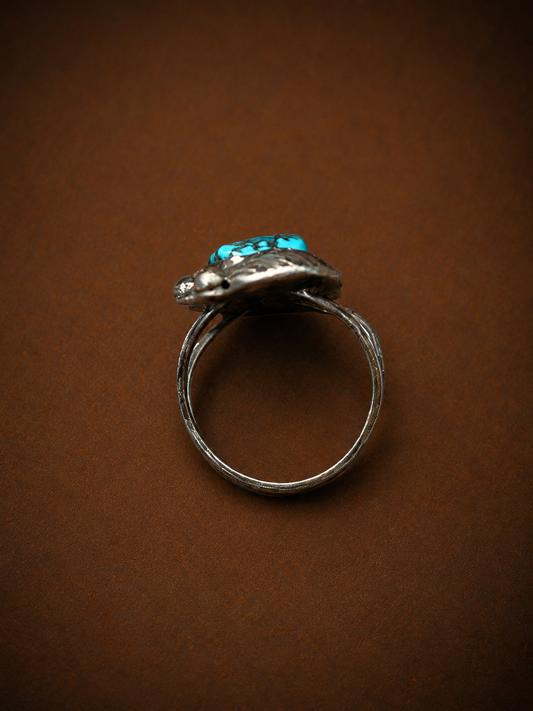 The "JHP Signed Navajo Mystery Master" Vintage Turquoise & Feather Ring
