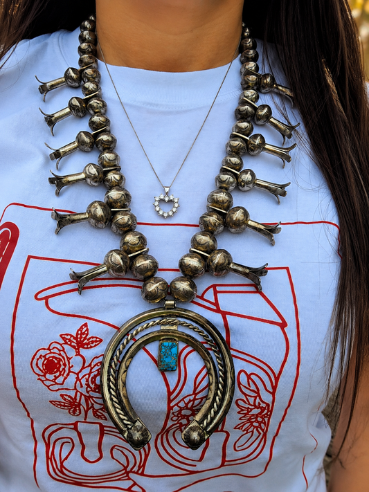 Vintage Authentic Horseshoe Navajo Squash Blossom Necklace