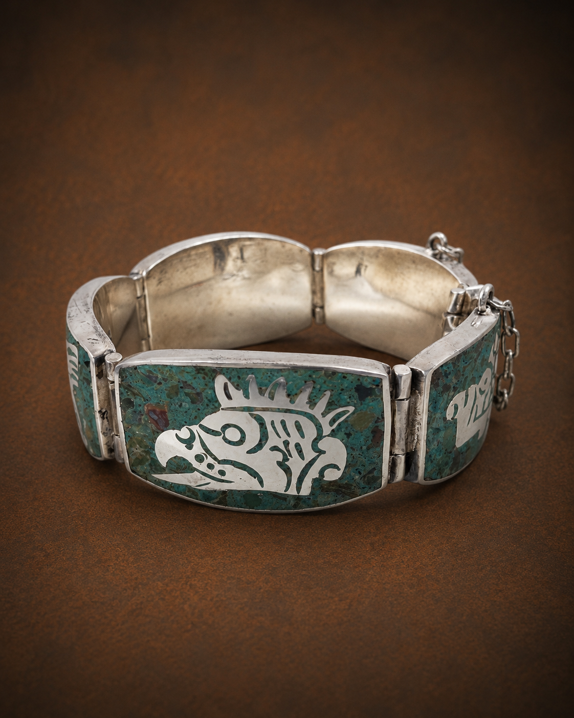 The "Meléndez Masterpiece" Vintage Taxco Silver & Turquoise Chip Inlay Panel Bracelet (circa 1980)