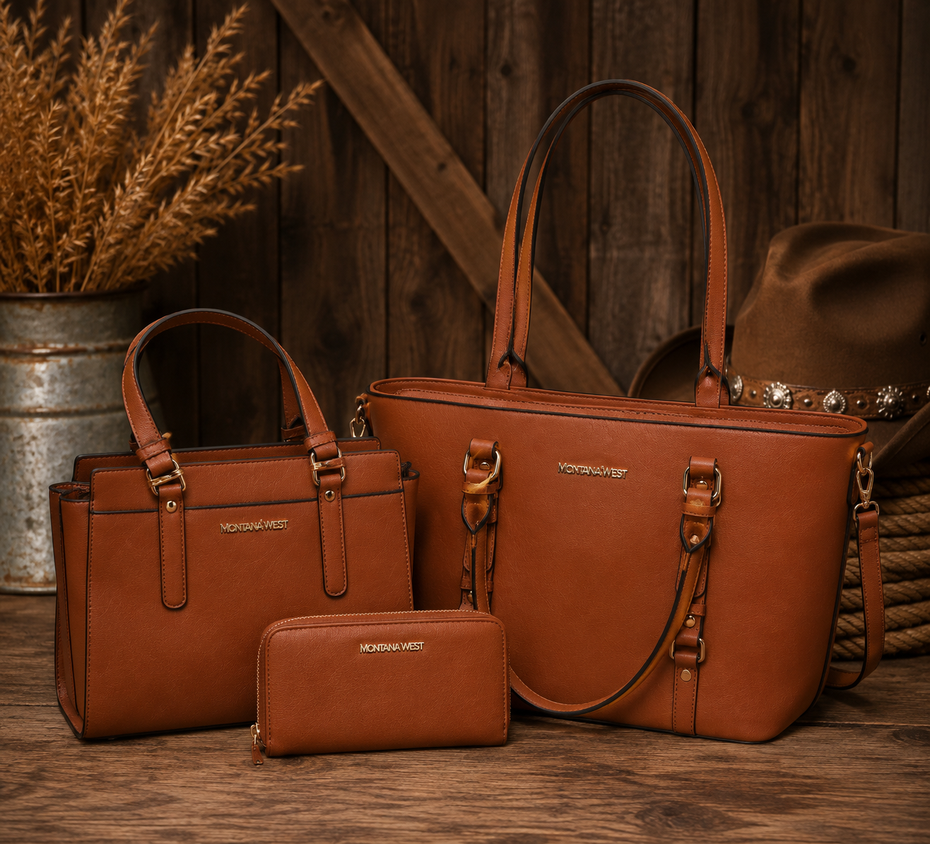Montana West Burnt Saddle Trio Set