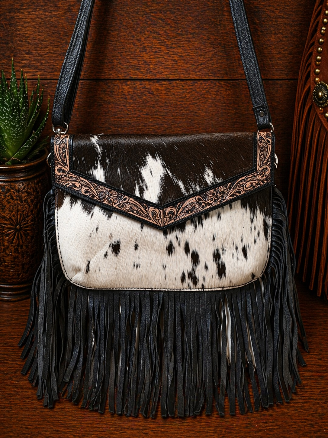 Black Spur Genuine Leather Cowhide Crossbody